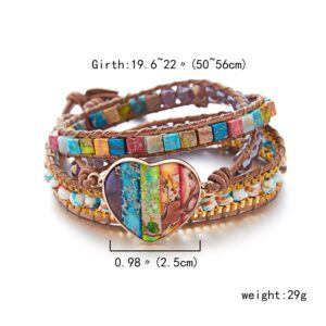 New Fashion Mixed Color Natural Stone Bracelet For Women Men Chakra Heart Wrap Leather Chain Bracelet 2
