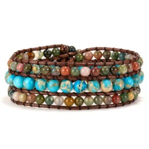 New Fashion Mixed Color Natural Stone Bracelet For Women Men Chakra Heart Wrap Leather Chain Bracelet 22.jpg 640x640 22