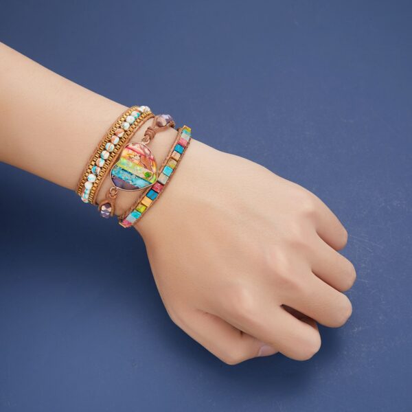 New Fashion Mixed Color Natural Stone Bracelet For Women Men Chakra Heart Wrap Leather Chain Bracelet 3