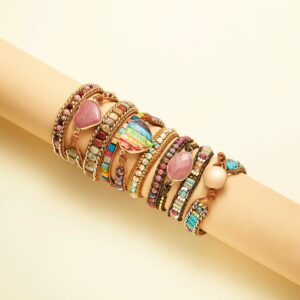 New Fashion Mixed Color Natural Stone Bracelet For Women Men Chakra Heart Wrap Leather Chain Bracelet 4