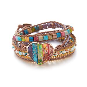 New Fashion Mixed Color Natural Stone Bracelet For Women Men Chakra Heart Wrap Leather Chain Bracelet 8.jpg 640x640 8