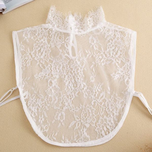 New Ladies Decorative Fake Collar Sheer Floral Lace High Neck Ruffles ...