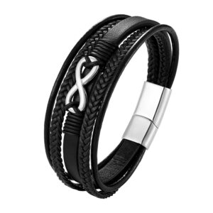 New Multi Layer Genuine Leather 8 words Bracelet For Men Stainless Steel Magnetic Clasp Fashion Bangles 1