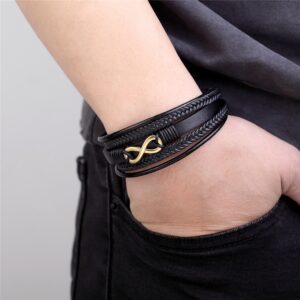 New Multi Layer Genuine Leather 8 words Bracelet For Men Stainless Steel Magnetic Clasp Fashion Bangles 2