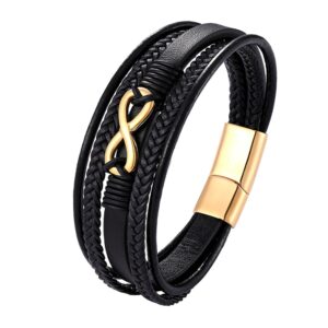 New Multi Layer Genuine Leather 8 words Bracelet For Men Stainless Steel Magnetic Clasp Fashion Bangles 3