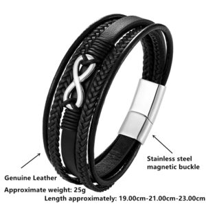 New Multi Layer Genuine Leather 8 words Bracelet For Men Stainless Steel Magnetic Clasp Fashion Bangles 4
