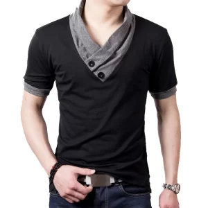 New Plus Size Summer Mens T Shirts Fashion 2024 Slim Short Sleeve Patchwork V Neck Cotton