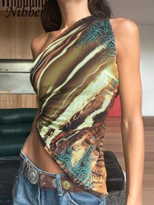 Nibber Chic: Irregular Print Shoulder Tank – Unique Streetwear