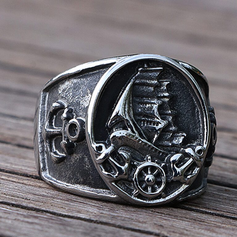 Nordic Sailboat Pirate Ring For Men 316L Stainless Steel Biker Viking Ring Men Women Compass Anchor 1