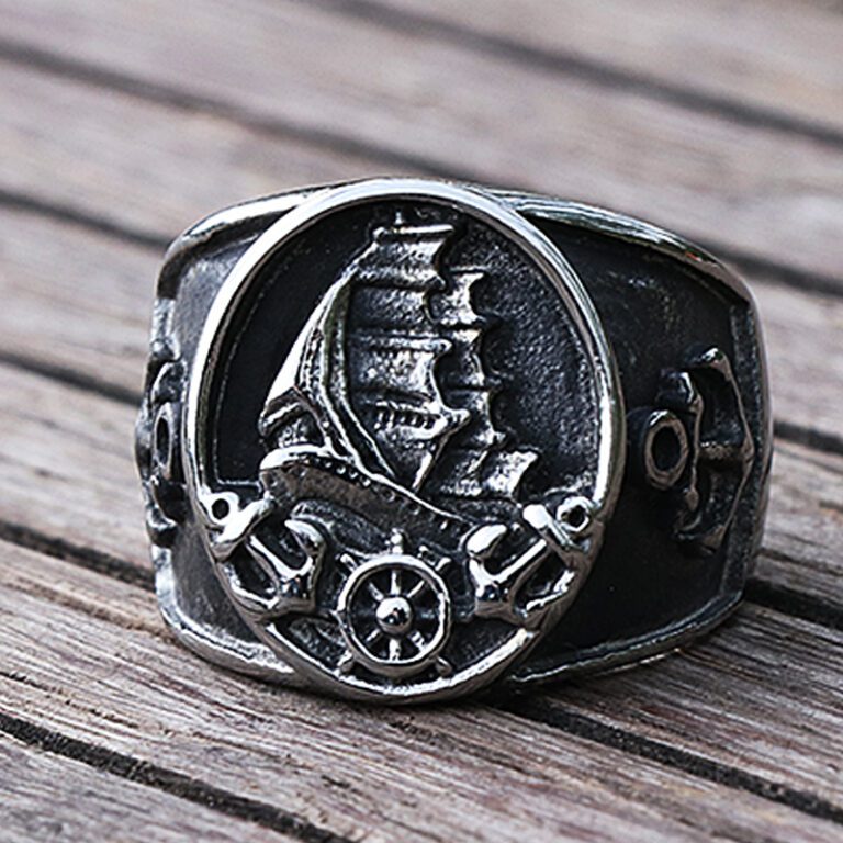 Nordic Sailboat Pirate Ring For Men 316L Stainless Steel Biker Viking Ring Men Women Compass Anchor