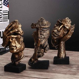 Nordic Simple Abstract Sculpture Figurine Ornaments Silence Is Gold Office Home Decoration Accessories Modern Art Resin Decor