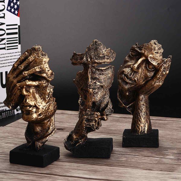 Nordic Simple Abstract Sculpture Figurine Ornaments Silence Is Gold Office Home Decoration Accessories Modern Art Resin