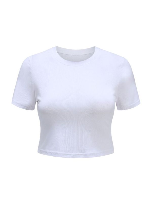 O Neck Knit White Crop Top Women Summer Casual T Shirt Basic Sexy Streetwear Ribber Black 5