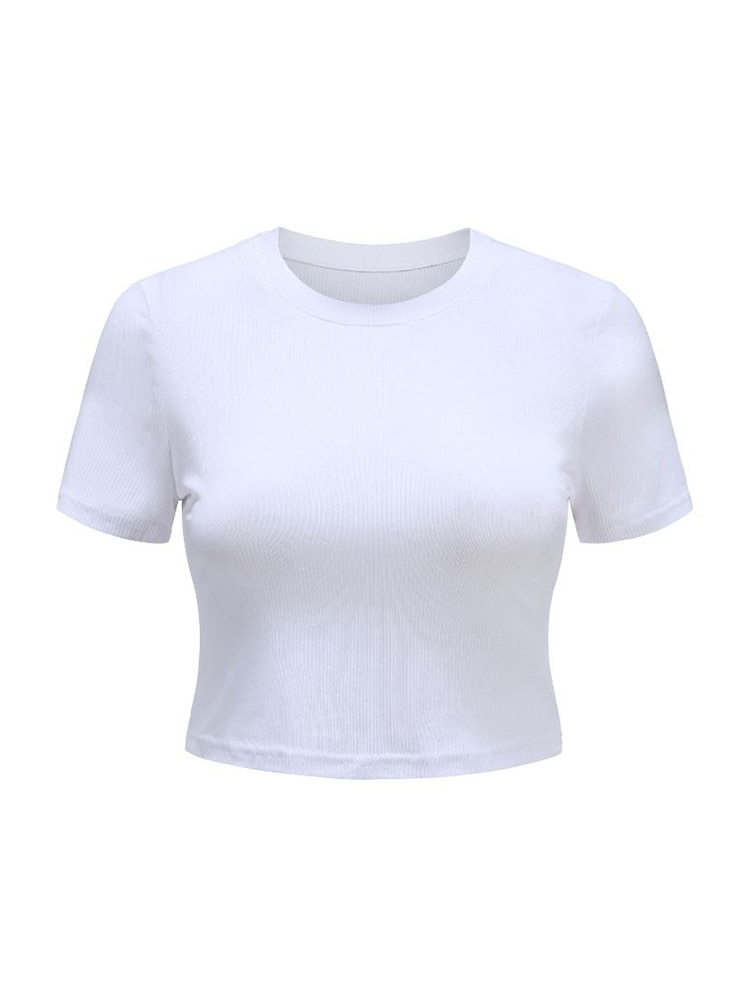 O Neck Knit White Crop Top Women Summer Casual T Shirt Basic Sexy ...