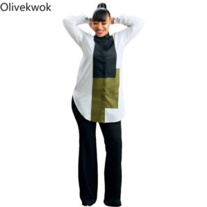 Olivekwok 2021 Woman Fashion Patchwork Shirts Long Sleeve Turn down Collar Streetwear Autumn Solid Woman Tops 1.jpg 640x640 1