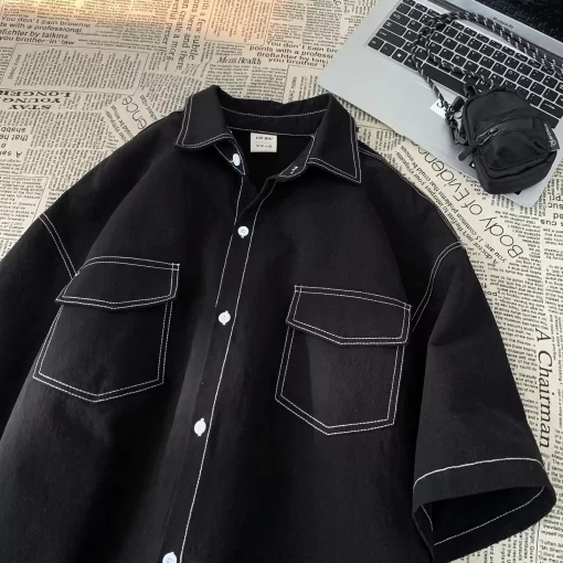 Oversized Short Sleeve Shirt For Men Streetwear Blouse Harajuku Fashion Men s Cargo Shirts Korean Clothes 1