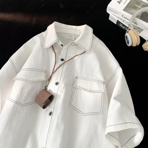 Oversized Short Sleeve Shirt For Men Streetwear Blouse Harajuku Fashion Men s Cargo Shirts Korean Clothes