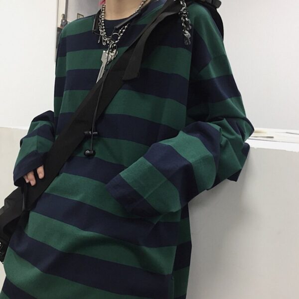Oversized Striped Shirt Blouse Harajuku Couple Tops Woman T Shirt Spring Long Sleeve Gothic Shirts Teen 1