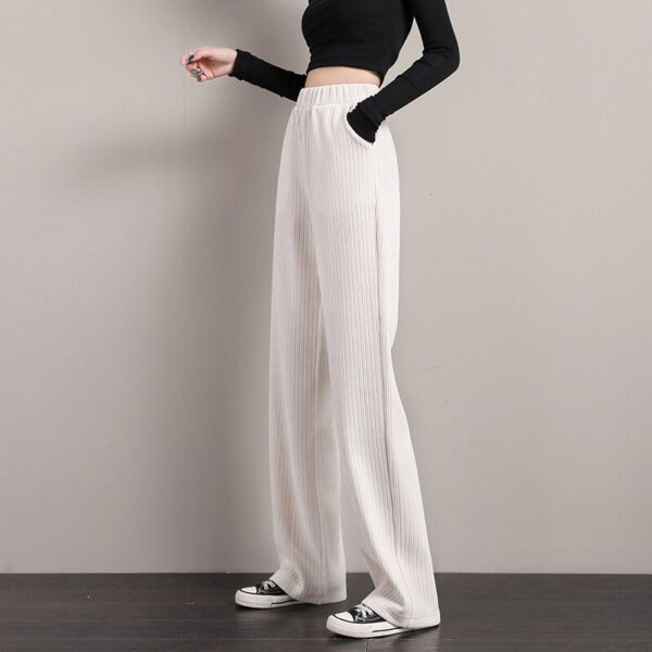 PELEDRESS Loose Corduroy Pants Women High Waist Black White Harajuku Korean Style Beige Plaid Wide Leg 1