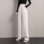 PELEDRESS Loose Corduroy Pants Women High Waist Black