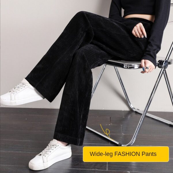 PELEDRESS Loose Corduroy Pants Women High Waist Black White Harajuku Korean Style Beige Plaid Wide Leg 2