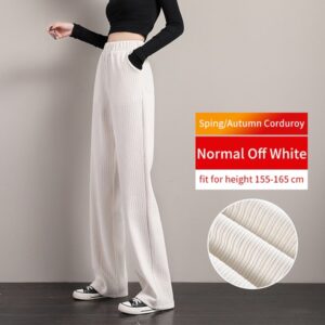 PELEDRESS Loose Corduroy Pants Women High Waist Black White Harajuku Korean Style Beige Plaid Wide Leg.jpg 640x640