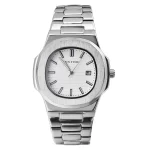 PINTIME Top Brand Mens Watch Silver Square Face