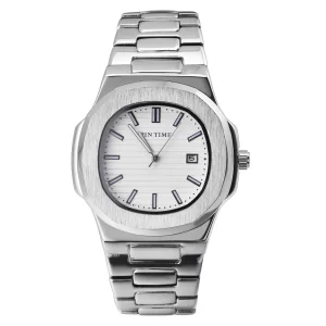 PINTIME Top Brand Mens Watch Silver Square Face Fashion Watches Stainless Steel Band Casual Wristwatch for