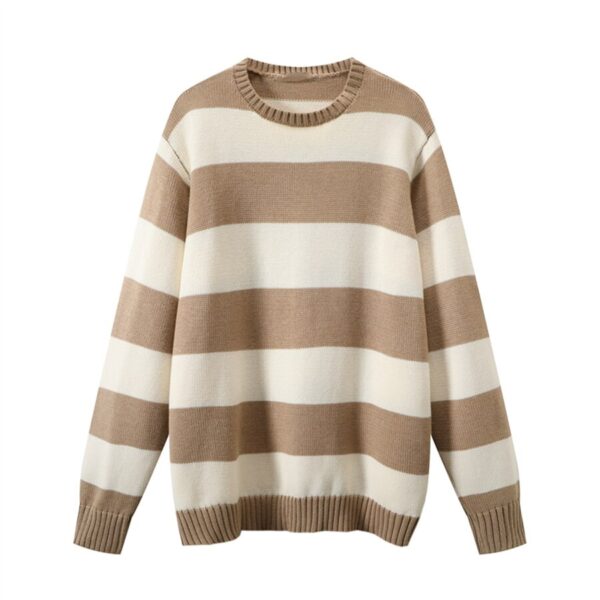 PUWD Cute Girls O Neck Striped Sweaters Pullover Cotton 2022 Spring Autumn Fashion Ladies Y2K Loose 1