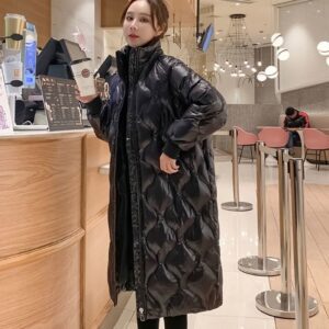 Parka Women s long standing collar winter new Korean bright face over knee jacket Winter