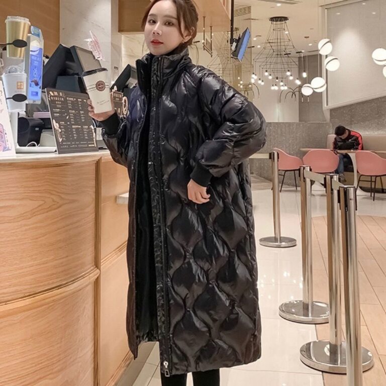 Parka Women s long standing collar 2021 winter new Korean bright face over knee jacket Winter 4