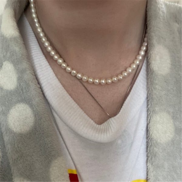 Pearl Necklace Men Simple Handmade Strand Bead Necklace 2022 New Trendy Men Jewelry for Women Girls 1
