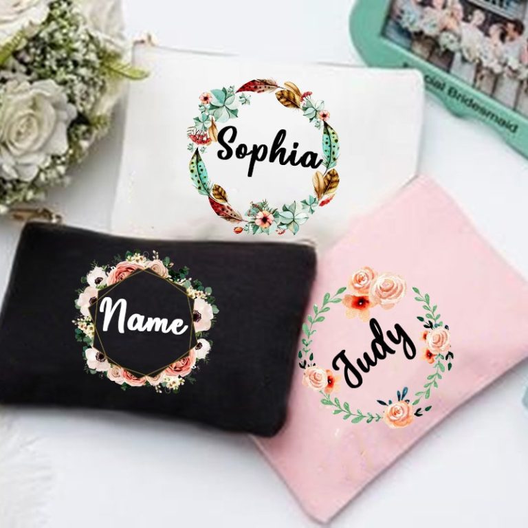 Personal Custom Name Flower Makeup Bag Pouch Travel Outdoor Girl Women Cosmetic Bags Toiletries Organizer Lady