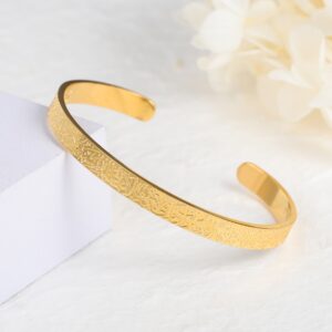 Personalized Ayatul Kursi Cuff Bangles For Women Gold Stainless Steel Arbic Bracelet God Messager Islam Muslim 2