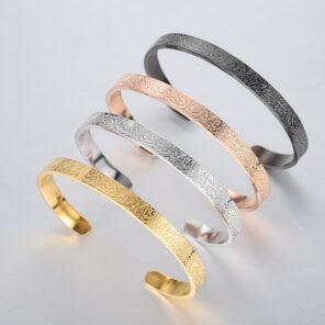 Personalized Ayatul Kursi Cuff Bangles For Women Gold Stainless Steel Arbic Bracelet God Messager Islam Muslim