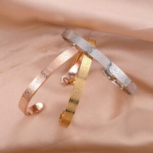 Personalized Ayatul Kursi Cuff Bangles For Women Gold Stainless Steel Arbic Bracelet God Messager Islam Muslim 3