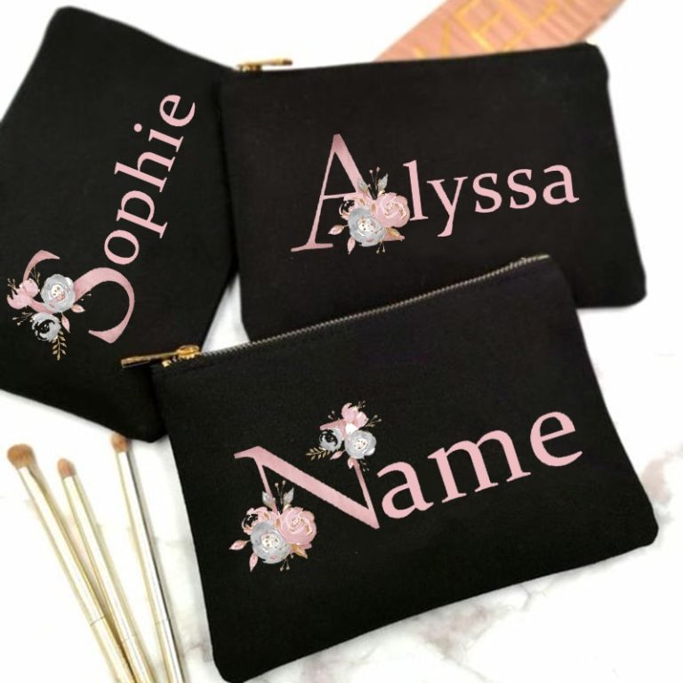 Personalized Custom Initial Name Makeup Bag Bridal Cosmetic Case Canvas Monogram Toiletry Pouch Gifts for Bridesmaid