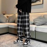 Plaid Pants Men Fashion Retro Color Contrast Casual