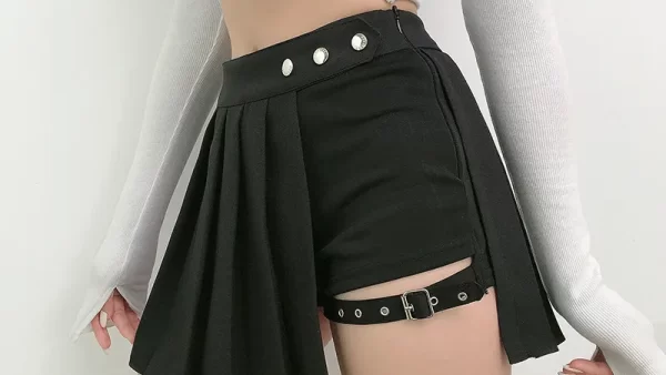 Pleated Girls Gothic Half Skirts Summer Harajuku Punk Style Plaid Irregular Skirts Women Asymmetrical High Waist