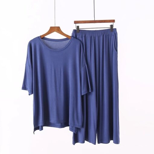Plus Size 7XL 150K Summer Modal Pajamas Sets Short Sleeve Top and Pants Women Soft Sleepwear 3