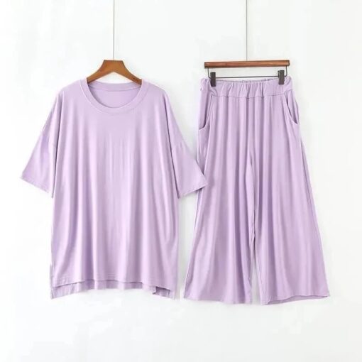 Plus Size 7XL 150K Summer Modal Pajamas Sets Short Sleeve Top and Pants Women Soft Sleepwear 4