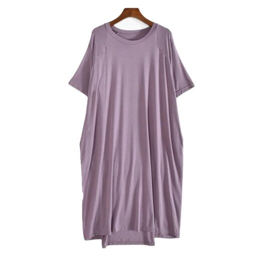 Plus Size 8XL 150kg Women Summer Modal Long Dress O Neck Short Sleeve Soft Comfortable Dresses 4