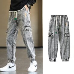 Plus Size Men s Cargo Jogger Jeans Hip Hop Streetwear Fake Pockets Stretched Cotton Casual Denim jpg x