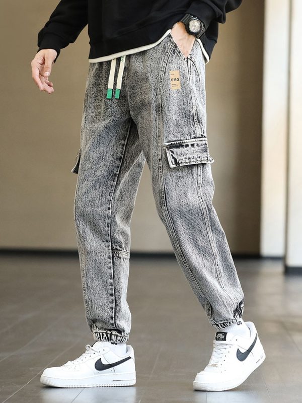 Plus Size Men s Cargo Jogger Jeans Hip Hop Streetwear Fake Pockets Stretched Cotton Casual Denim