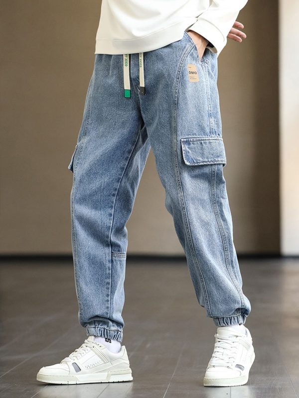 Plus Size Men s Cargo Jogger Jeans Hip Hop Streetwear Fake Pockets Stretched Cotton Casual Denim