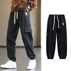 Plus Size Men s Cargo Jogger Jeans Hip Hop Streetwear Fake Pockets Stretched Cotton Casual Denim jpg x