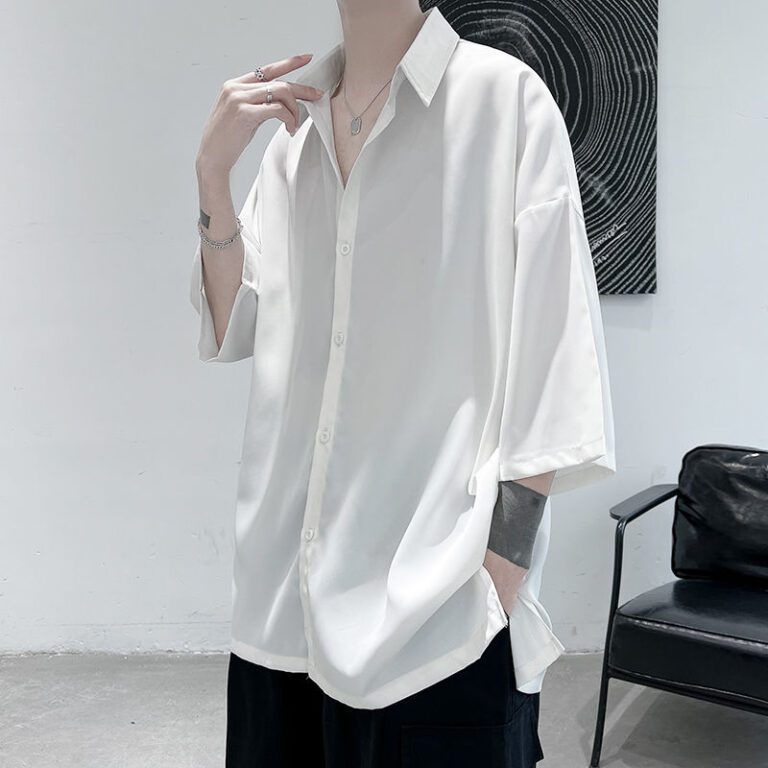 Privathinker Half Sleeve Men Solid Shirts Summer Casual Oversize Blouses White Fashion Male Cardigan Vintage Korean 1