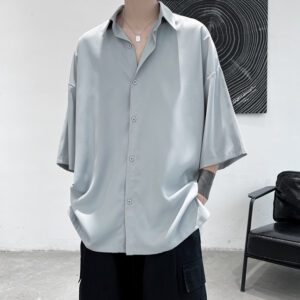 Privathinker Half Sleeve Men Solid Shirts Summer Casual Oversize Blouses White Fashion Male Cardigan Vintage Korean 1.jpg 640x640 1