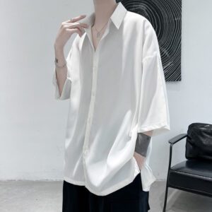 Privathinker Half Sleeve Men Solid Shirts Summer Casual Oversize Blouses White Fashion Male Cardigan Vintage Korean 2.jpg 640x640 2