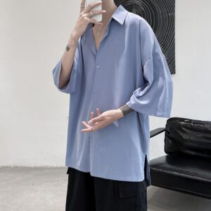 Privathinker Half Sleeve Men Solid Shirts Summer Casual Oversize Blouses White Fashion Male Cardigan Vintage Korean.jpg 640x640
